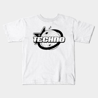 TECHNO  - Y2K Grid Globe Stars (black) Kids T-Shirt